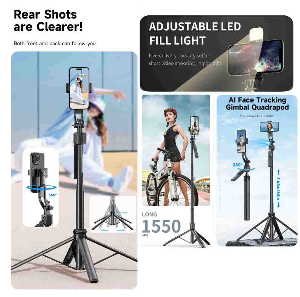 TRIPRO™ 3-in-1 AI TRIPOD with Bluetooth Remote & Selfie Flash