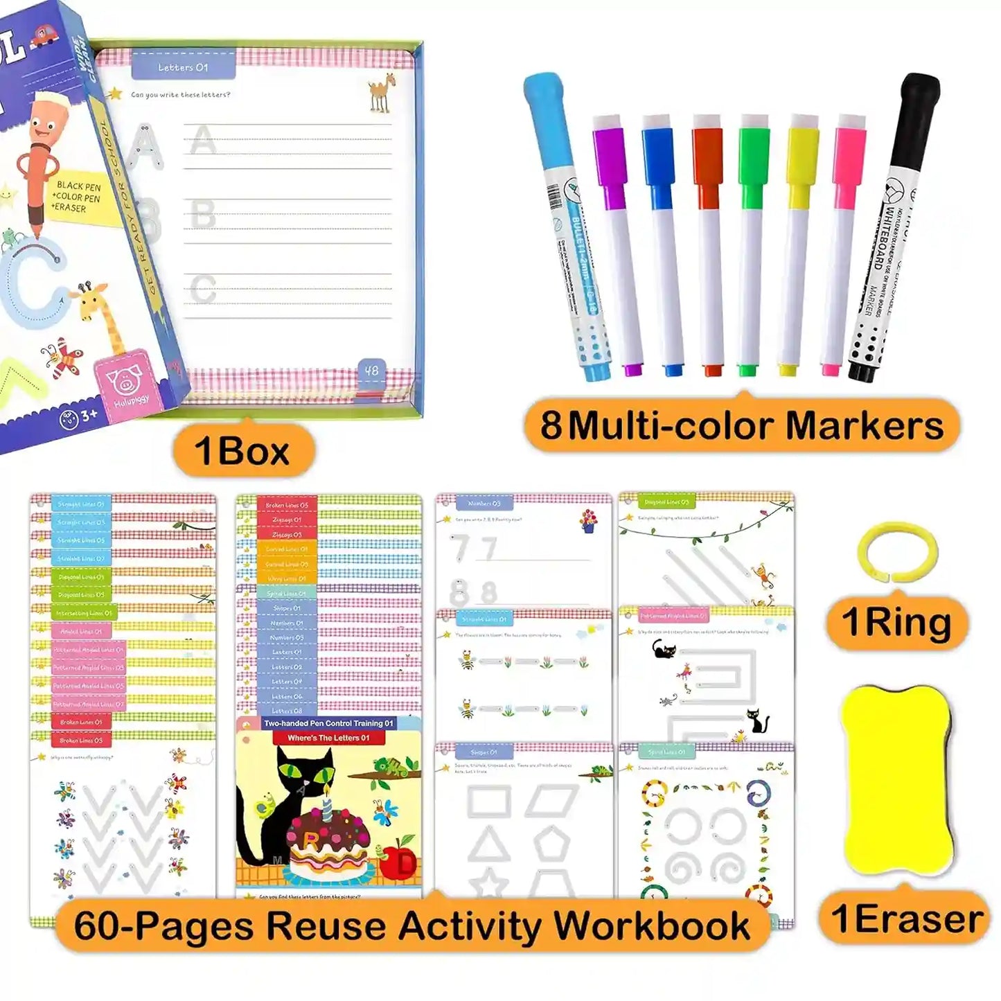 Trace & Glow™ Book- Reusuable Magic Tracing Kit (4 Books + Refills)
