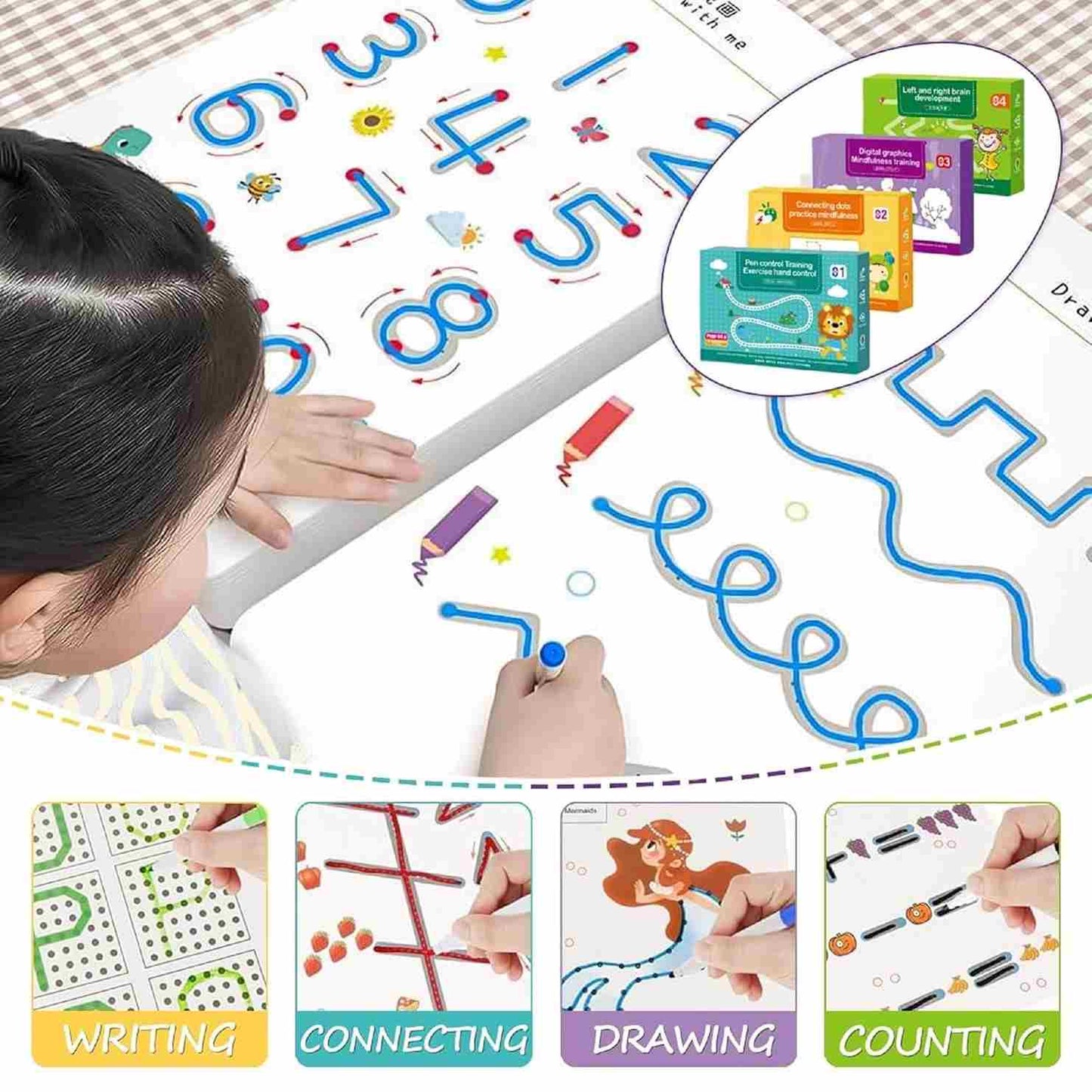 Trace & Glow™ Book- Reusuable Magic Tracing Kit (4 Books + Refills)